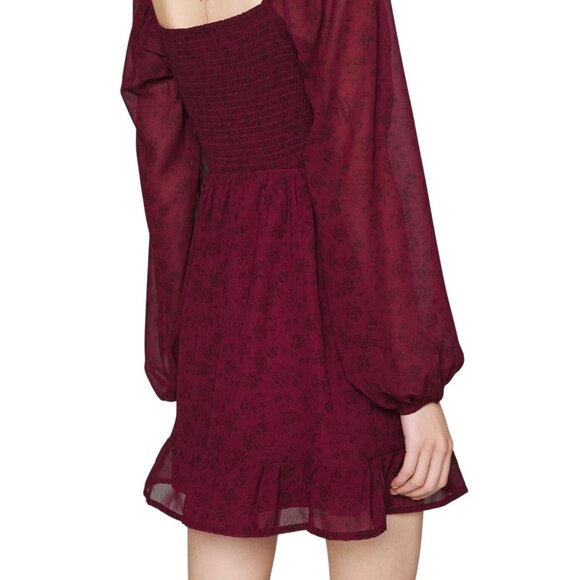 Hollister Burgundy Black Floral Babydoll Mini Dress Fairy Grunge Whimsy Goth - Picture 3 of 12